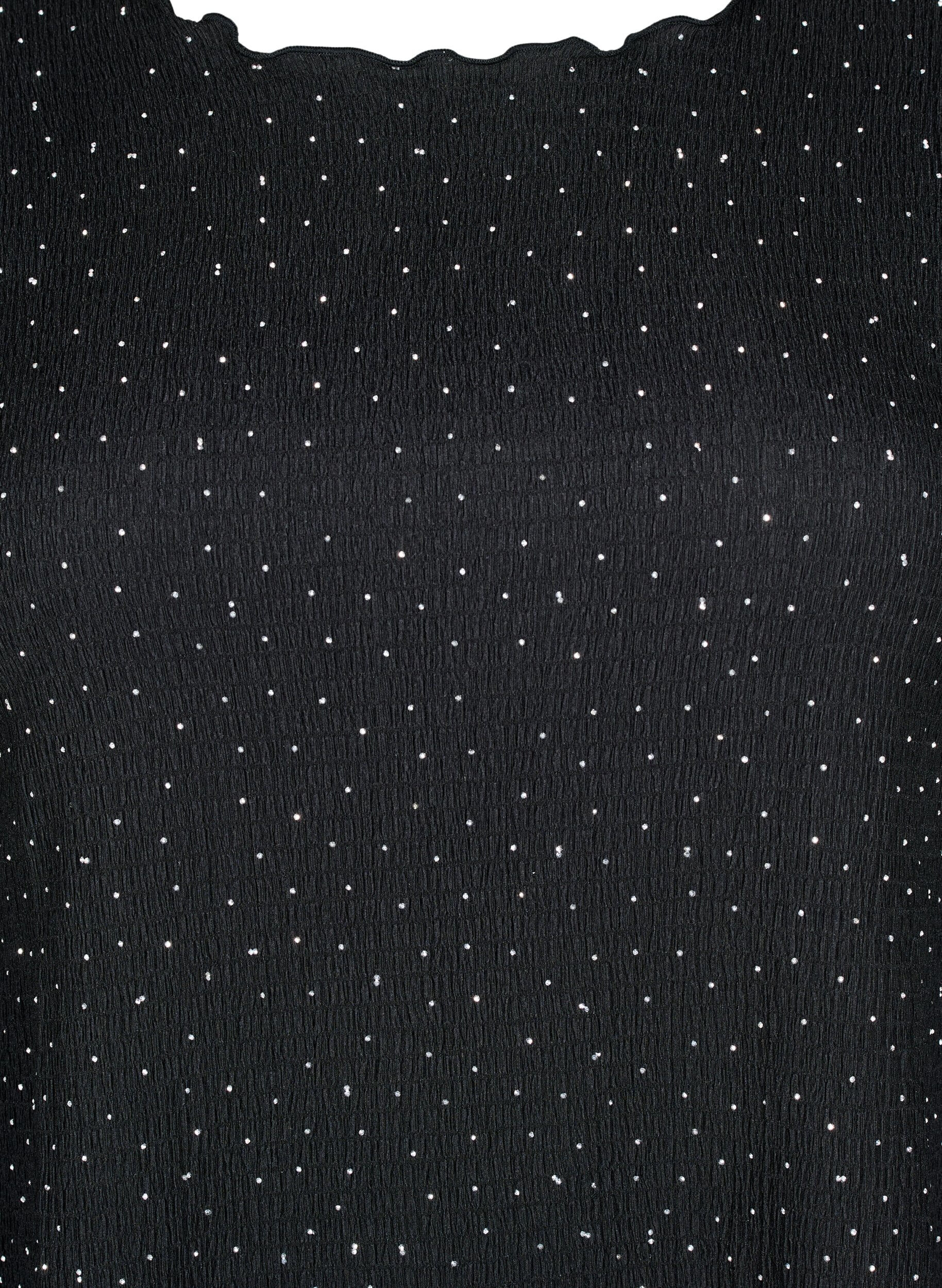 Zizzifashion Long-sleeved blouse with rhinestones, Black, Packshot image number 2