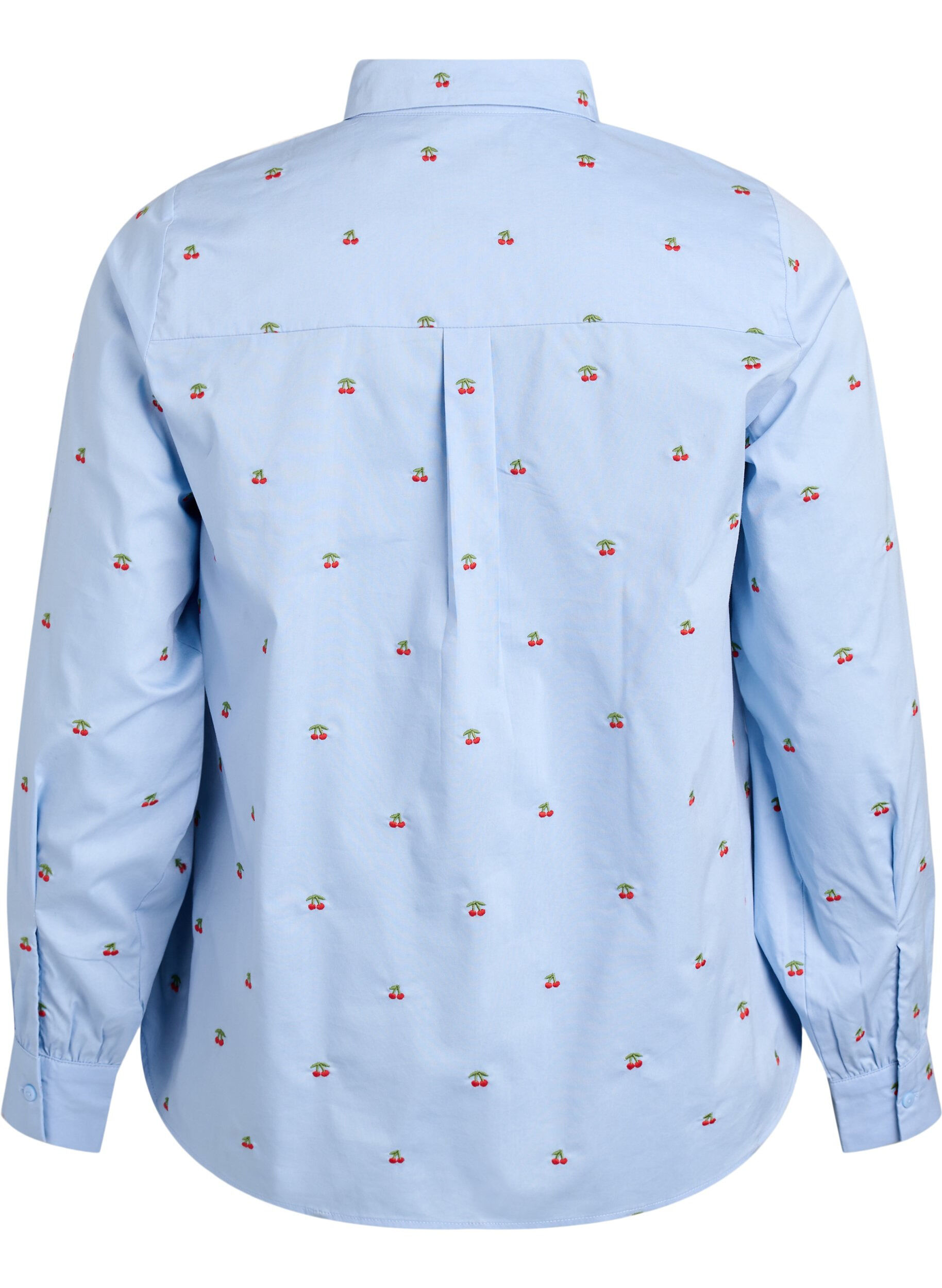 Zizzifashion Shirt with embroidered cherries, Light Blue, Packshot image number 1