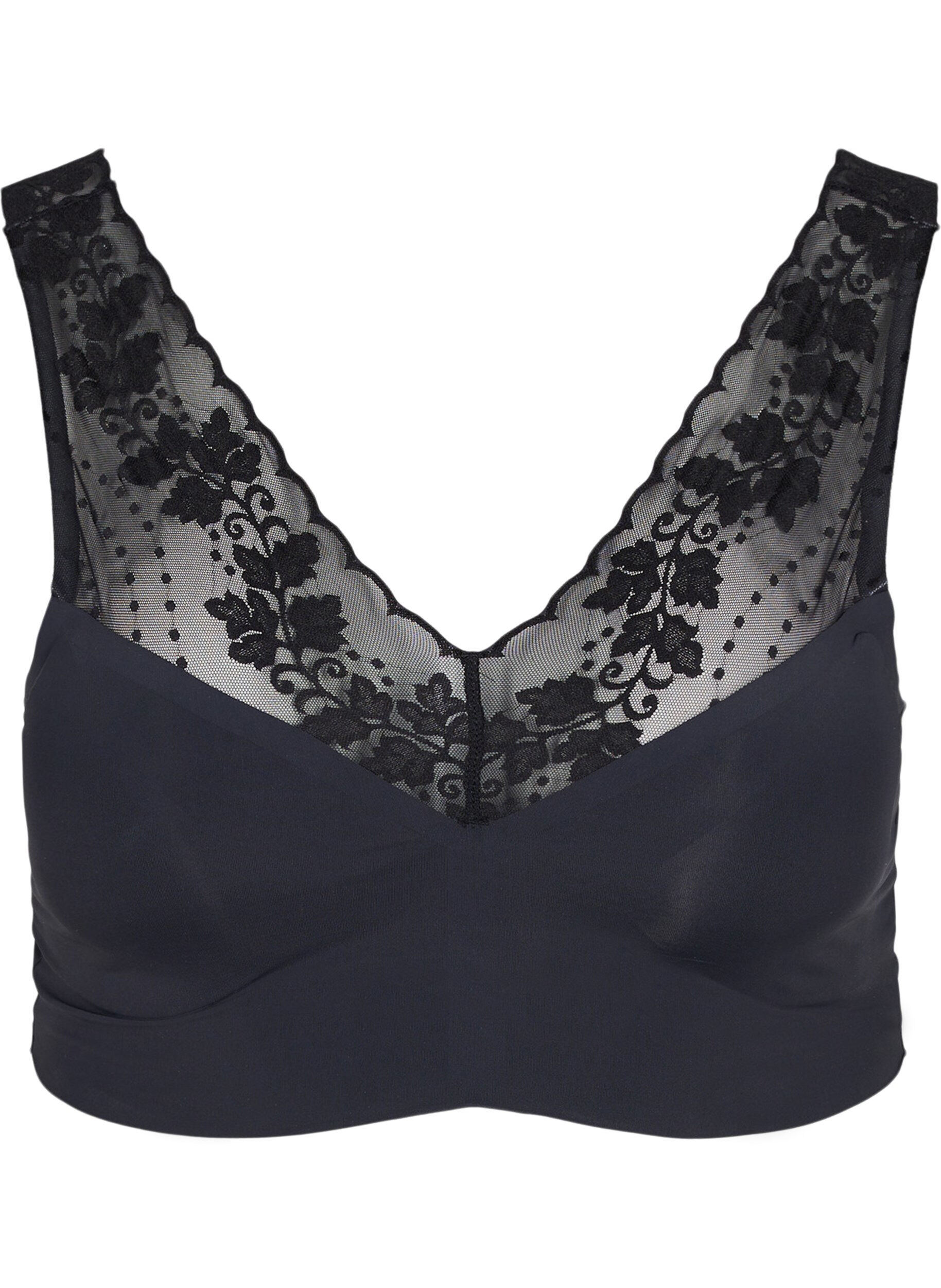 Zizzifashion Soft bra with lace straps, Black, Packshot image number 0
