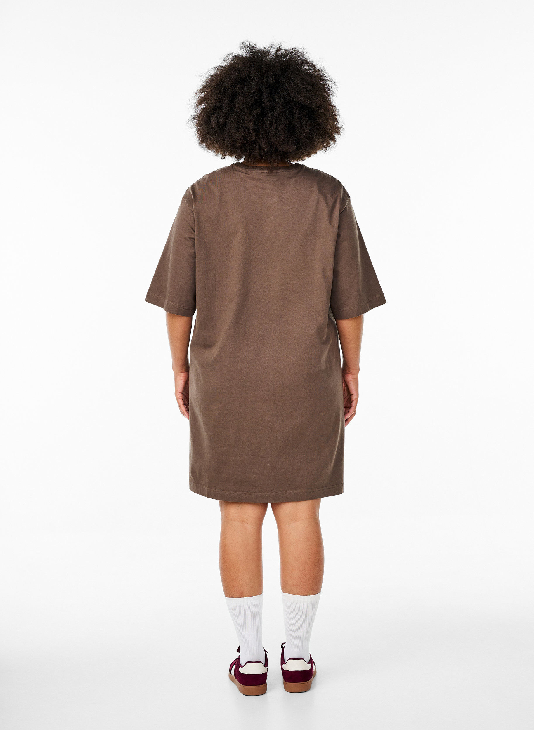 Zizzifashion Knee-length cotton T-shirt dress, Brown, Model image number 2