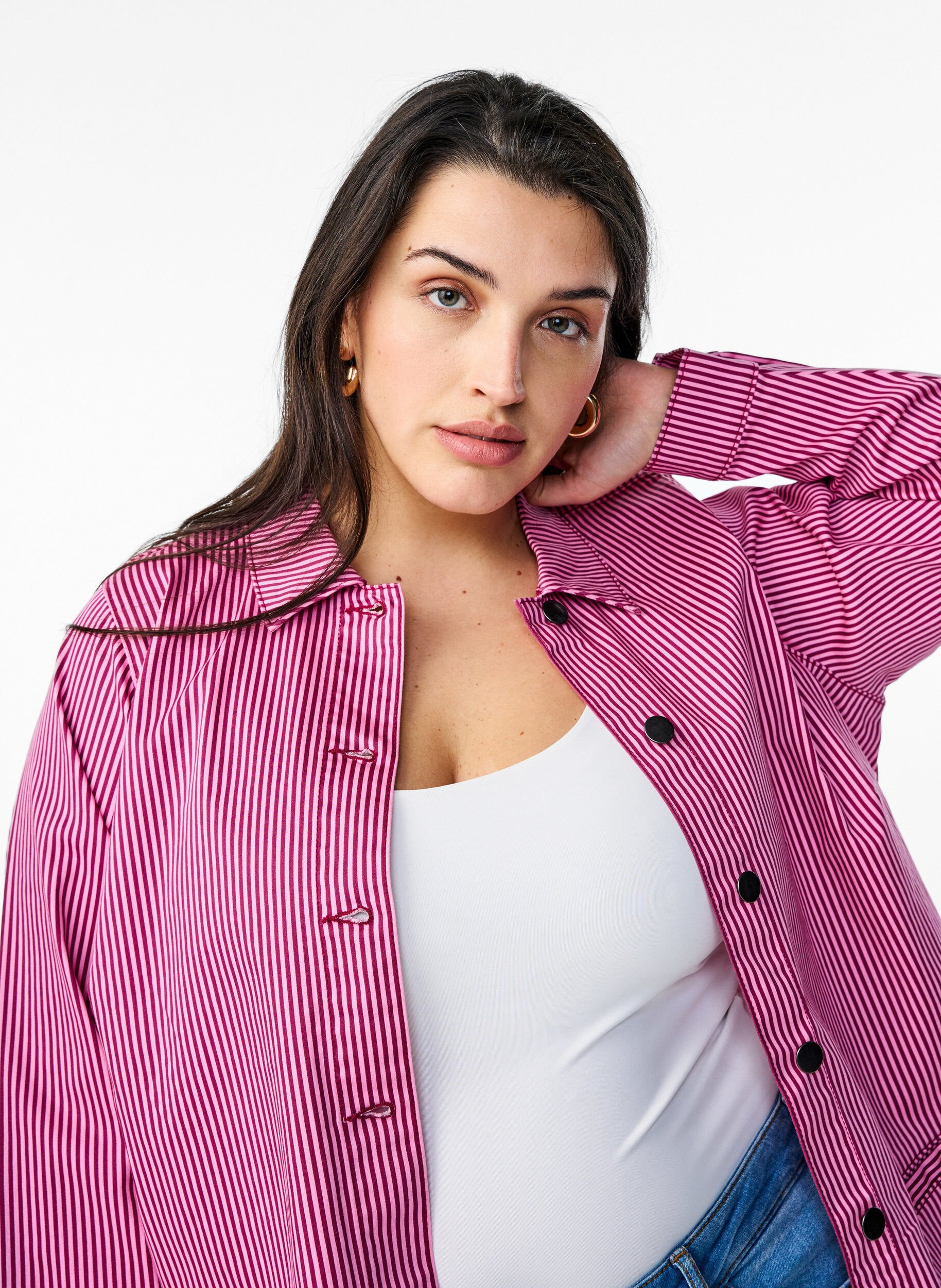 Zizzifashion Striped shirt with pockets, Red, Model image number 3