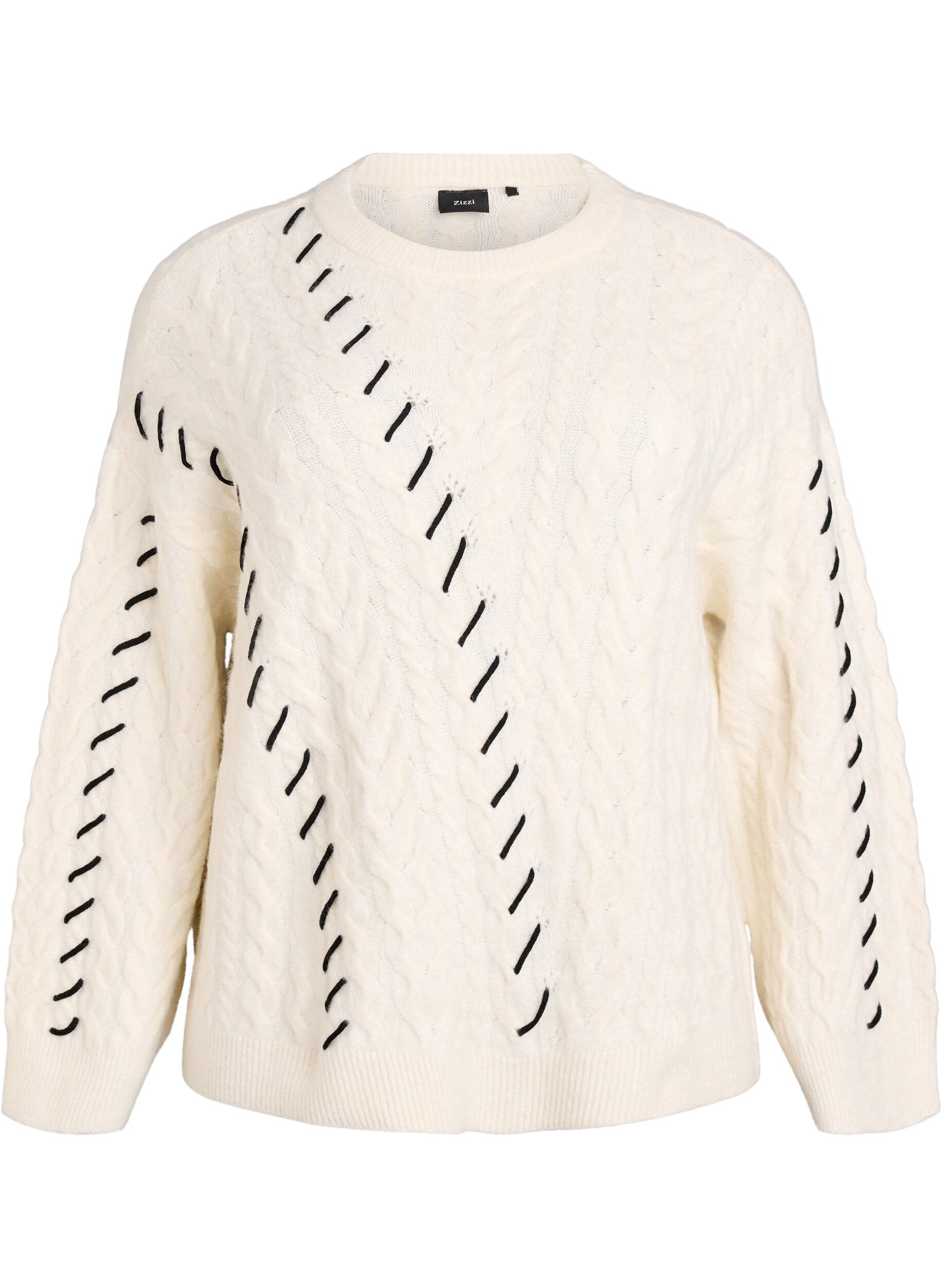 Knitted blouse with cable pattern and contrast details