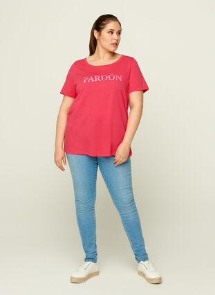 Cotton t-shirt with print, Azalea, Model image number 2