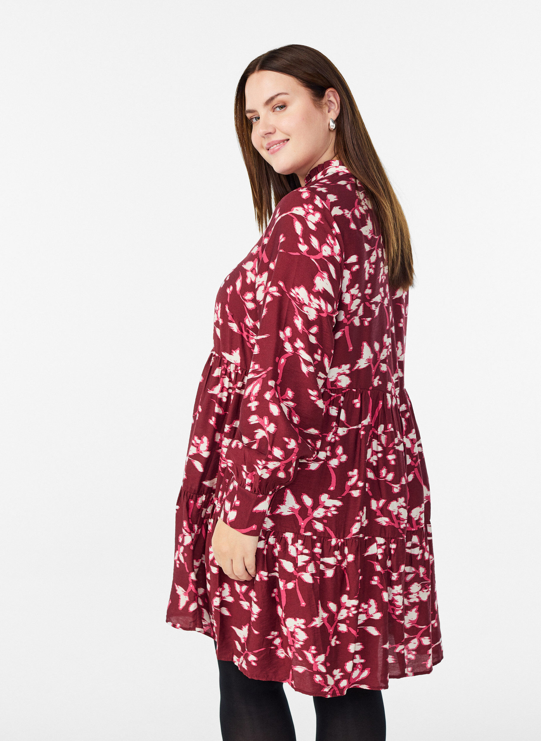 Zizzifashion A-line dress with ruffle collar, Red, Model image number 2