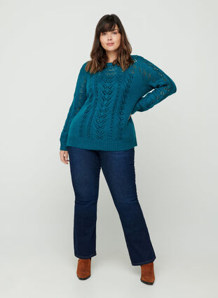 Knitted blouse with a feminine pattern, Blue Coral, Model image number 2