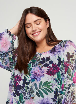 Floral midi dress with long sleeves, Purple Flower mix, Model image number 2