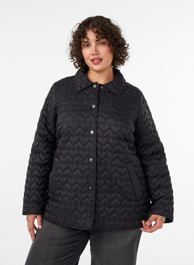 Lightly padded jacket with decorative quilting, Black, Model image number 0