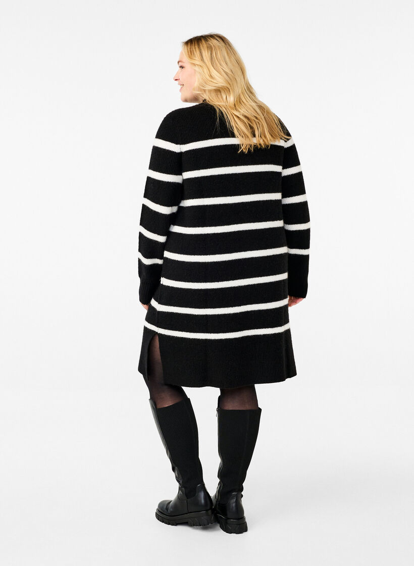 Long-sleeved knitted dress with stripes, Black Cloud D. Comb, Model image number 1