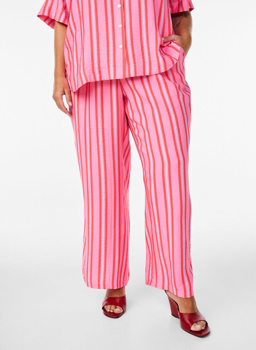 Striped trousers with a high waist and wide legs, Pink, Model image number 2