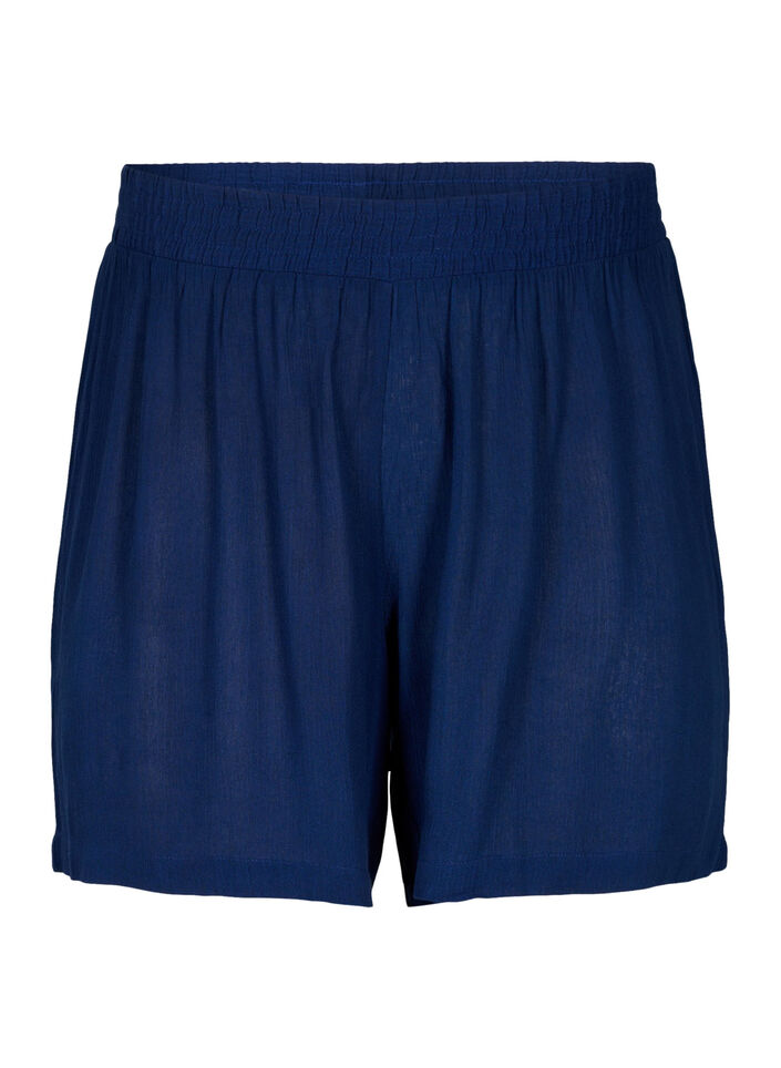High-waist viscose shorts, Medieval Blue, Packshot image number 0