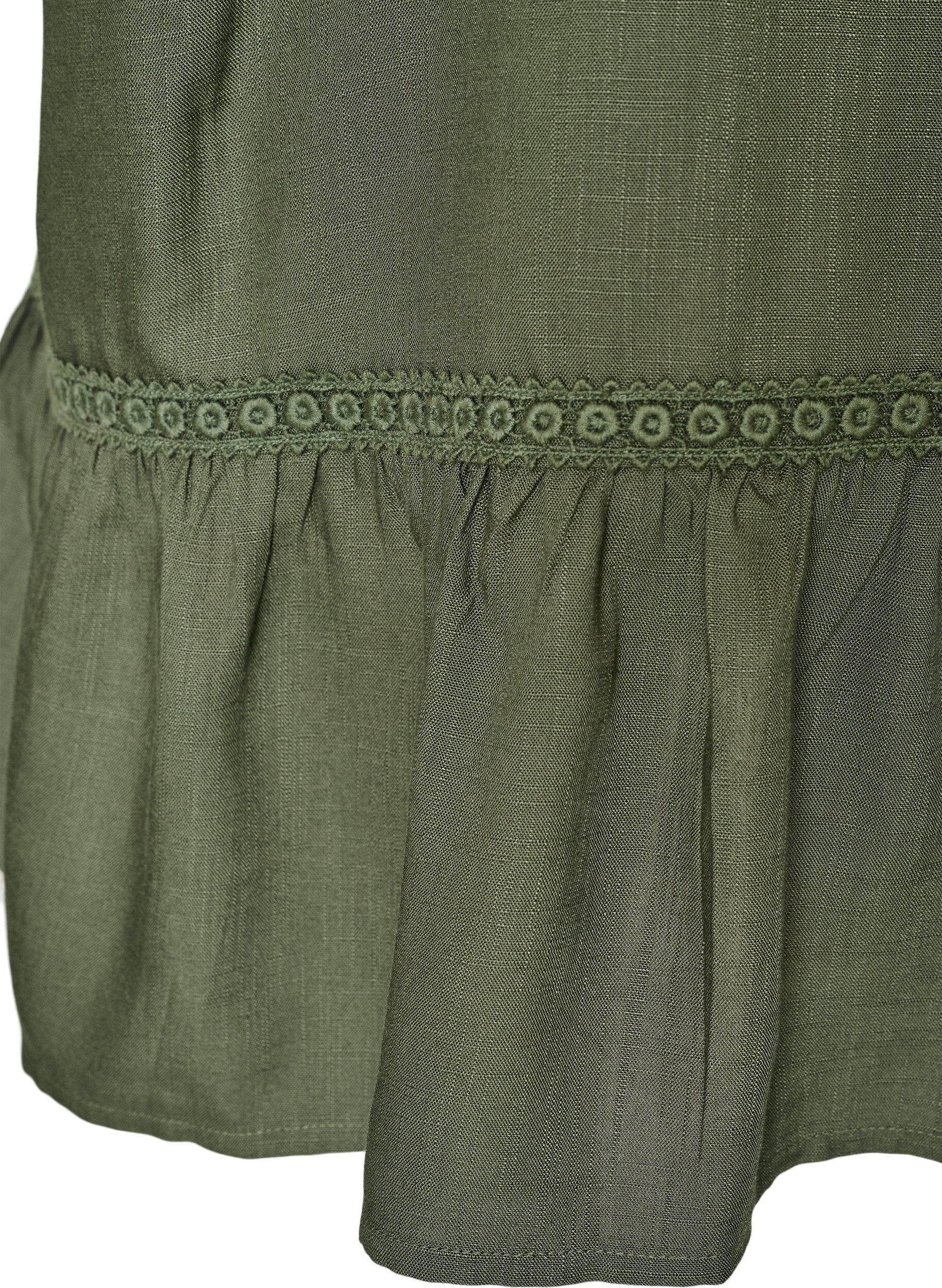 Zizzifashion Viscose tunic with buttons and frill hem, Green, Packshot image number 3