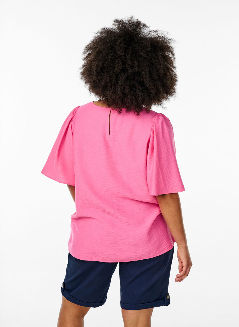 Blouse with short, wide sleeves, Pink, Model image number 2