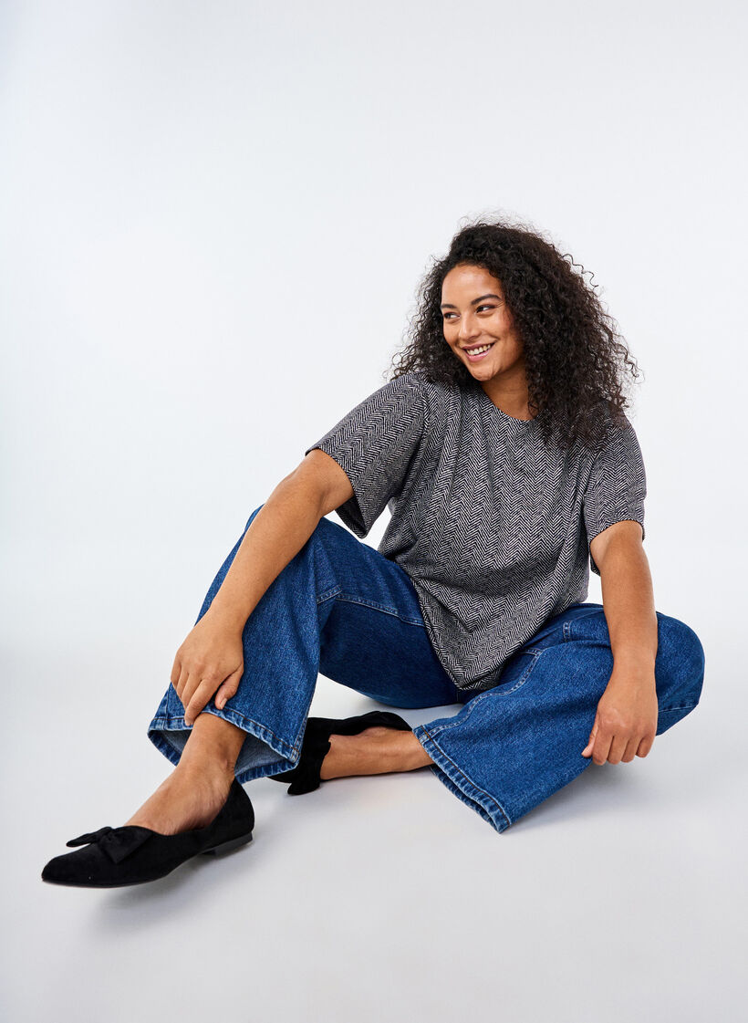 Oversize blouse with pattern, Blue, Image image number 0