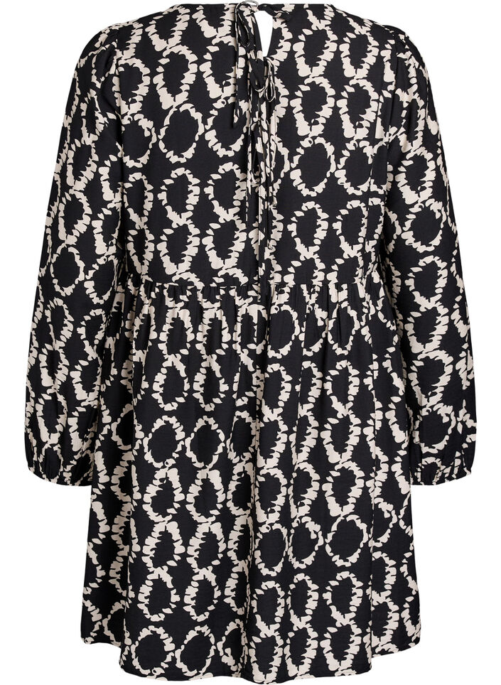 Long-sleeved dress with print and bows, Black, Packshot image number 1