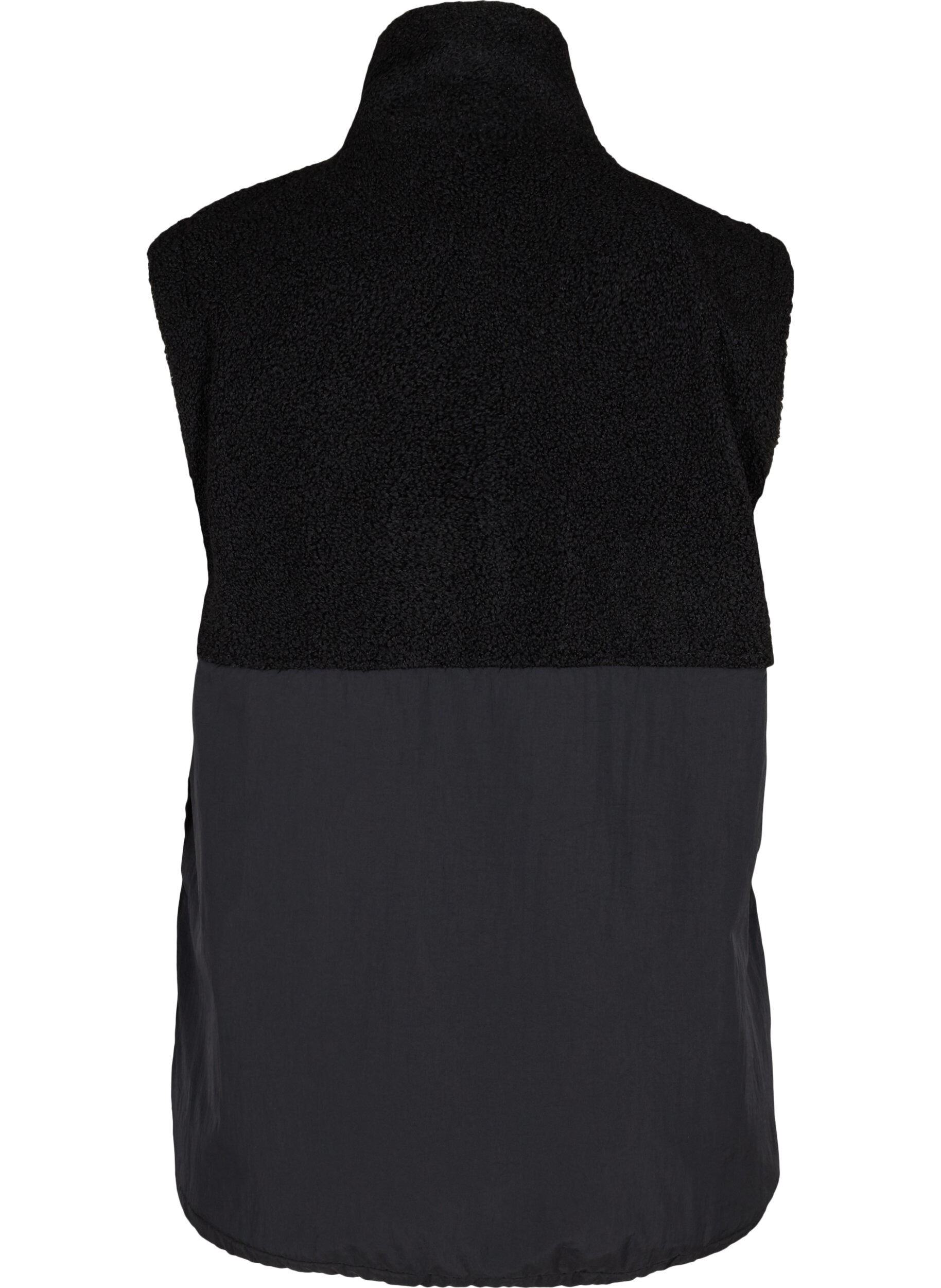 Zizzifashion Short vest with teddy and zip, Black, Packshot image number 1