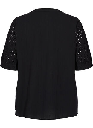 Shirt blouse with broderie anglaise, Black, Packshot image number 1