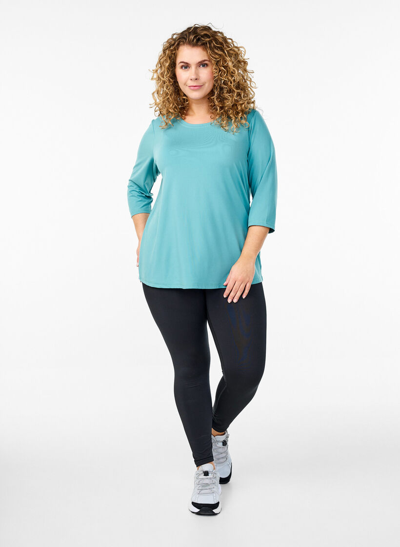 Workout top with 3/4 sleeves, Blue, Model image number 1