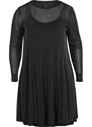 Long-sleeved sparkly dress, Black, Packshot image number 0