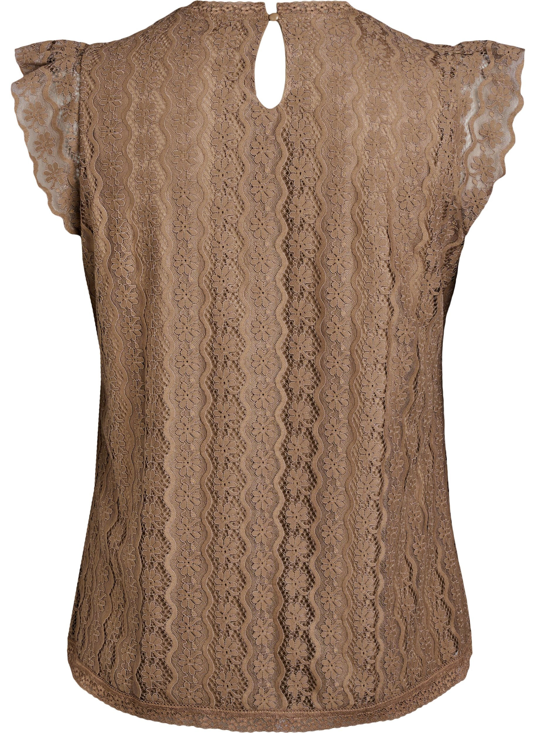 Zizzifashion Lace top with ruffle details, Brown, Packshot image number 1