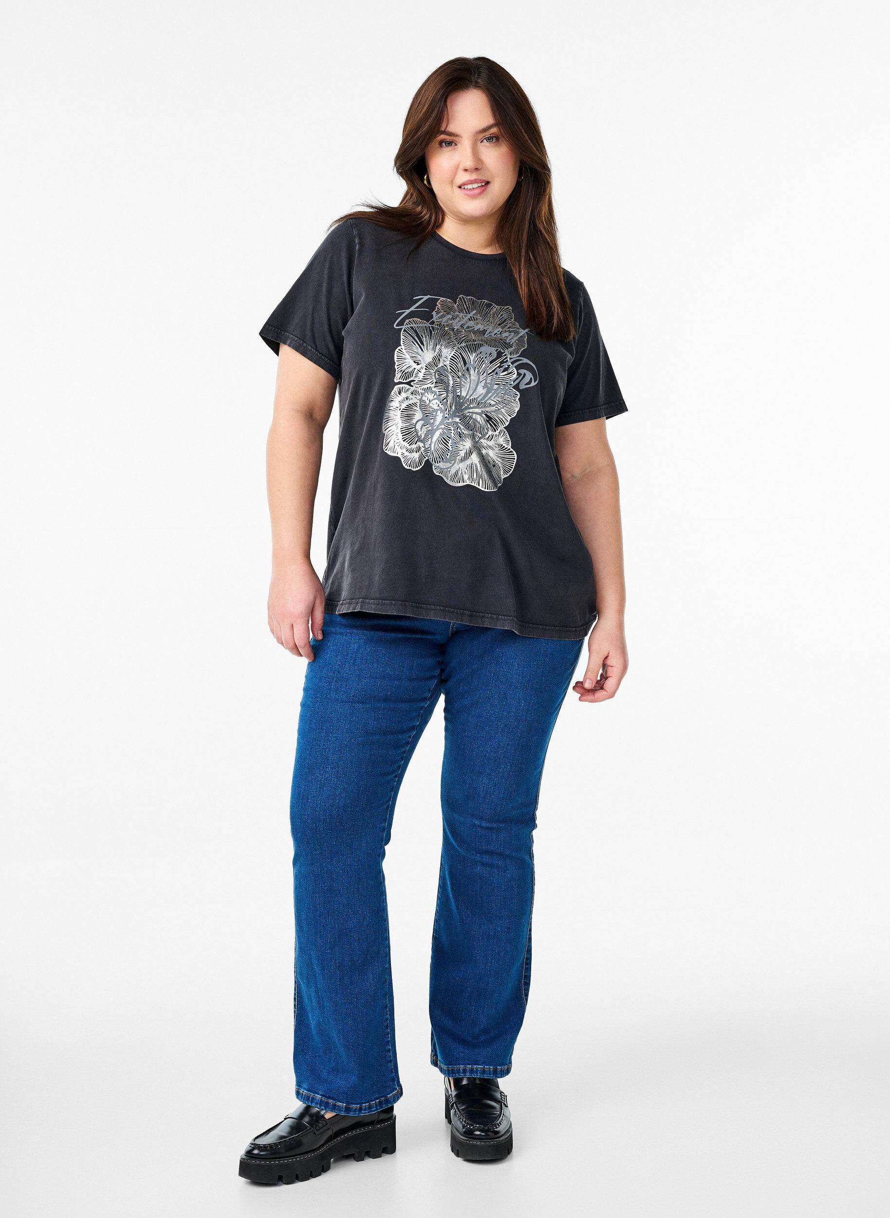 Zizzifashion T-shirt in organic cotton with a cool print, Grey, Model image number 1