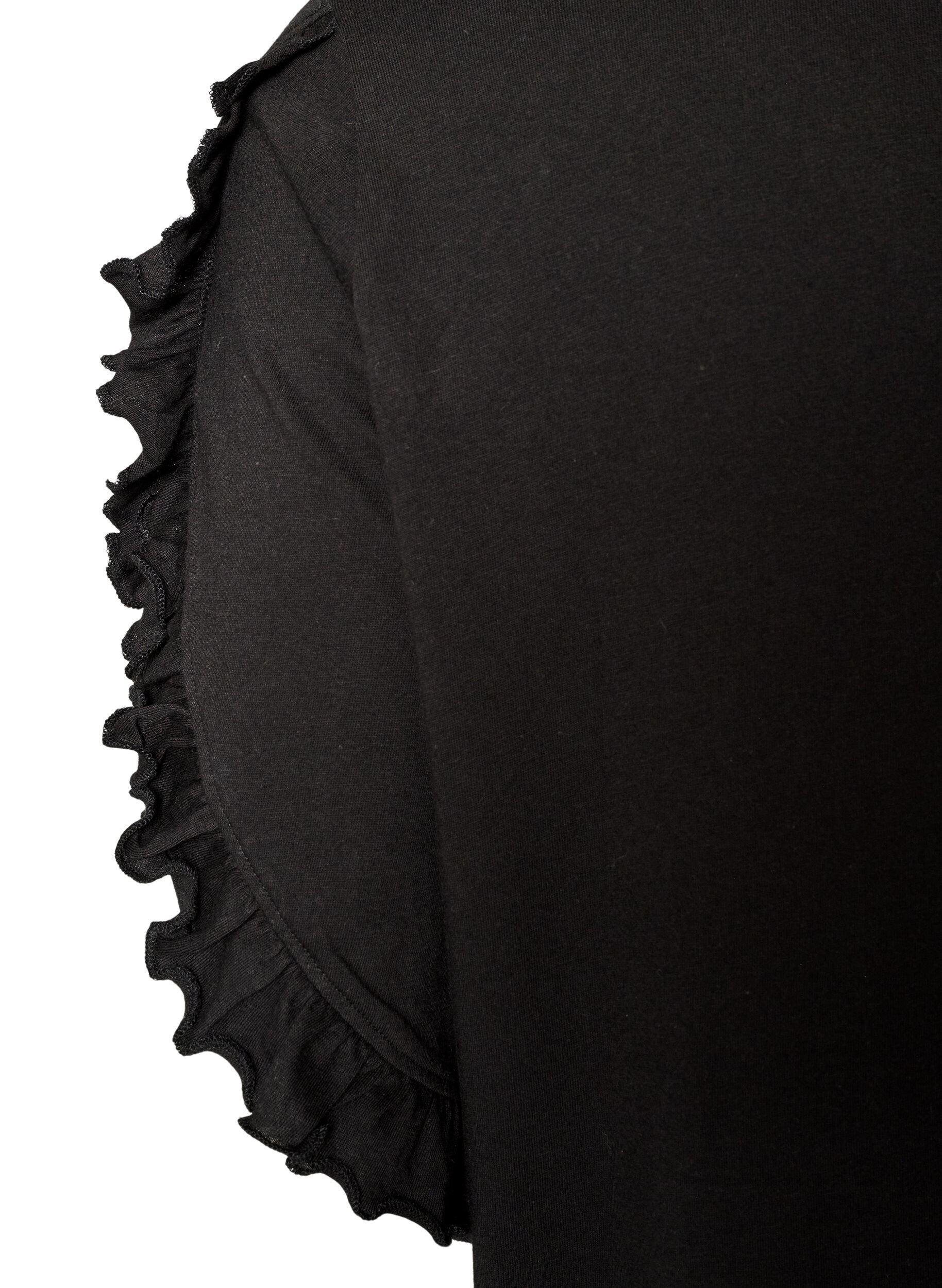 ZizzifashionNightgown in organic cotton with ruffle sleeves, Black, Packshot image number 3