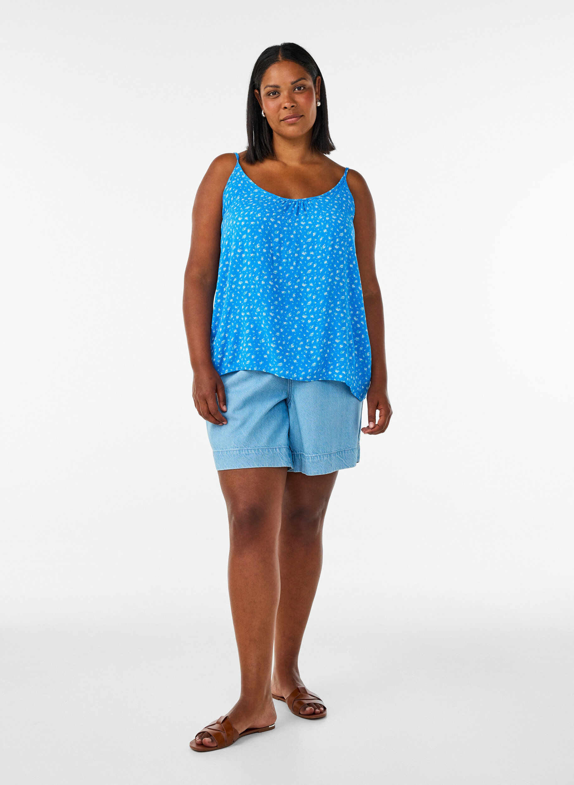 ZizzifashionStrap top in viscose, Blue, Model image number 1