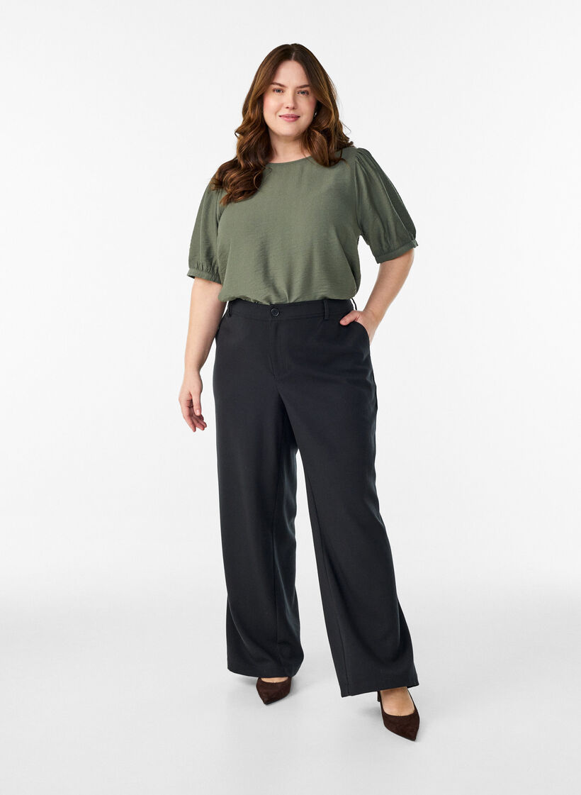 Suit trousers with high waist and straight fit, Black, Model image number 0