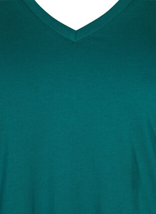 Organic cotton T-shirt with V-neckline, Teal Green, Packshot image number 2