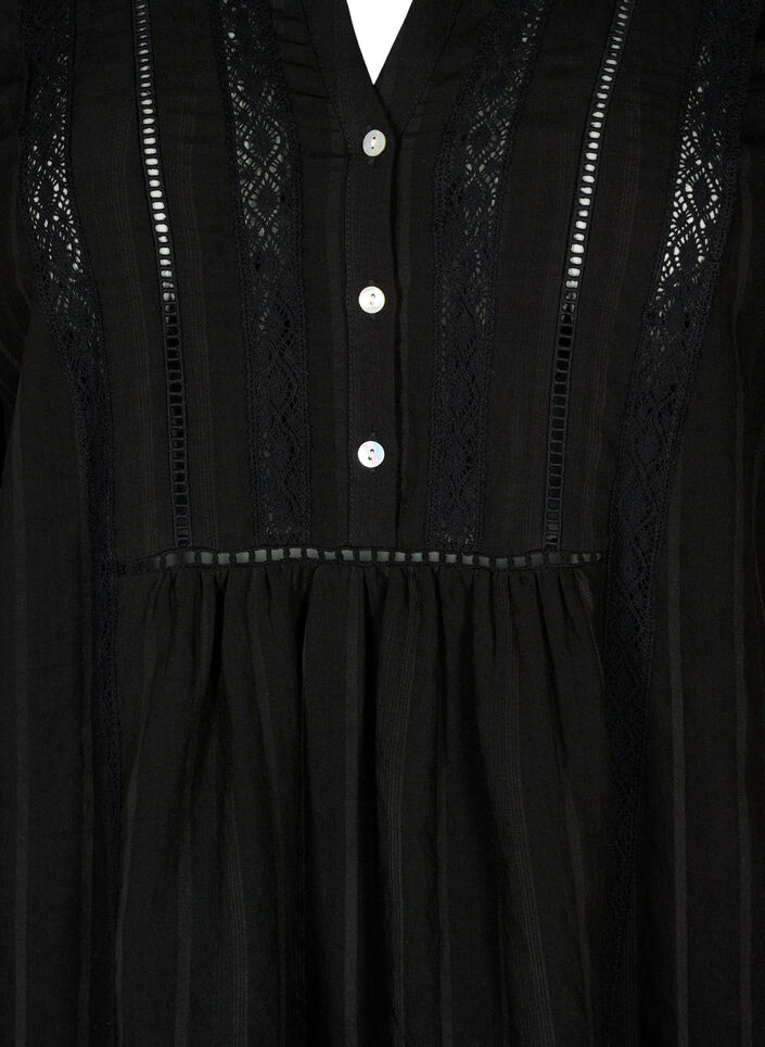Striped viscose dress with lace ribbons, Black, Packshot image number 2