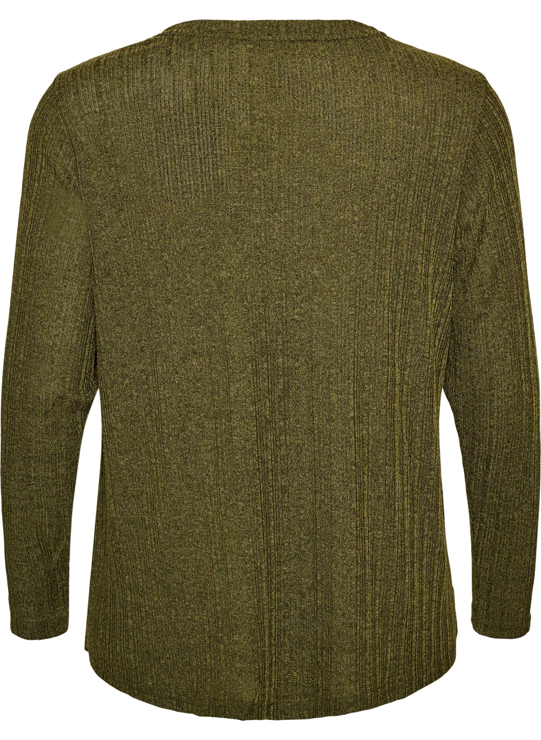 ZizzifashionJersey blouse with ribbed structure and long sleeves, Green, Packshot image number 1