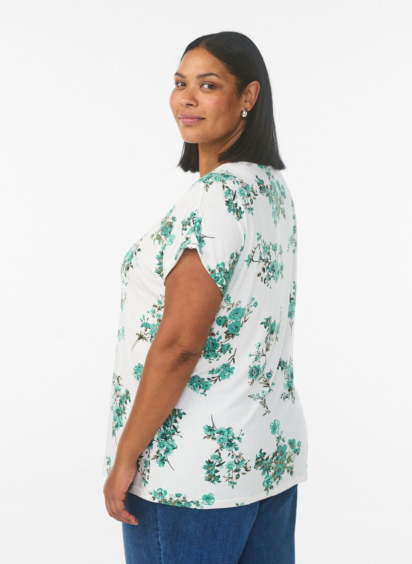 T-shirt with floral print, White, Model image number 2
