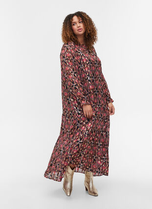 Printed maxi dress with long sleeves, Black Oriental, Model image number 0