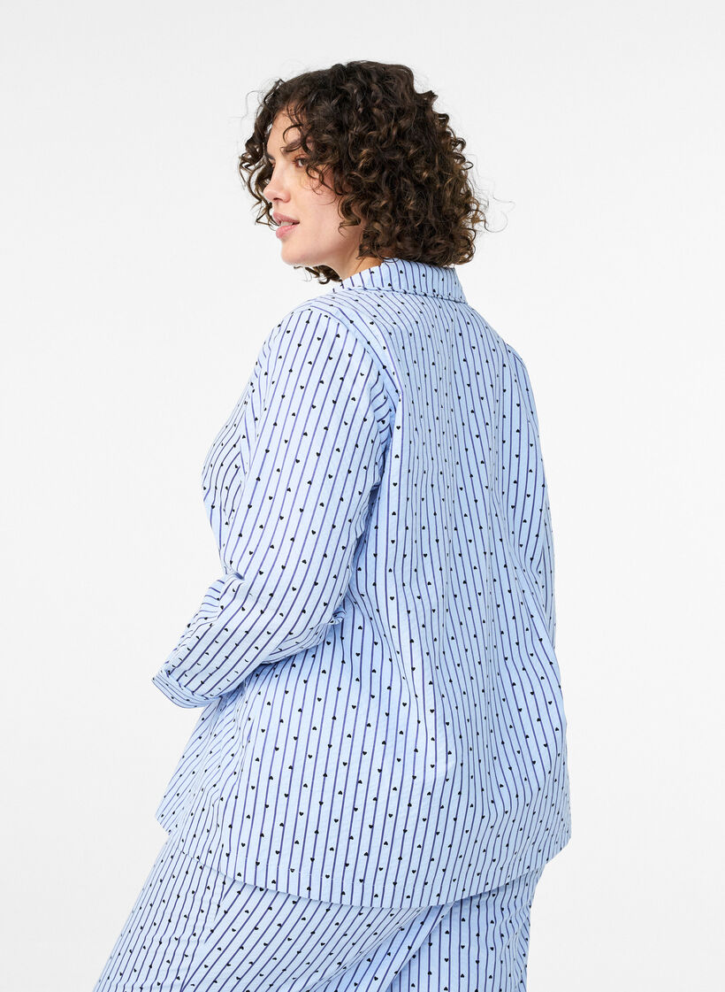 Seersucker pyjama shirt with long sleeves, Light Blue, Model image number 2