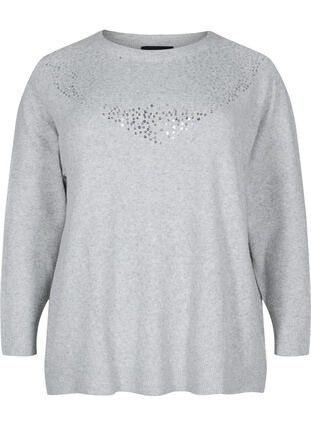 Melange knitted top with sequins, Light Grey Melange, Packshot image number 0