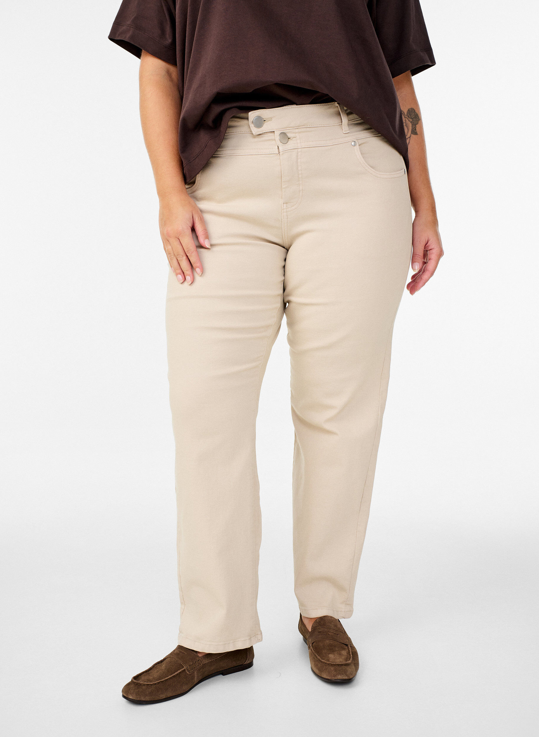 Zizzifashion Gemma high-waisted jeans, Beige, Model image number 2