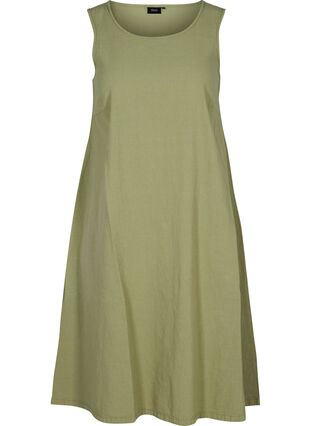 Sleeveless cotton dress with A-line cut, Aloe, Packshot image number 0