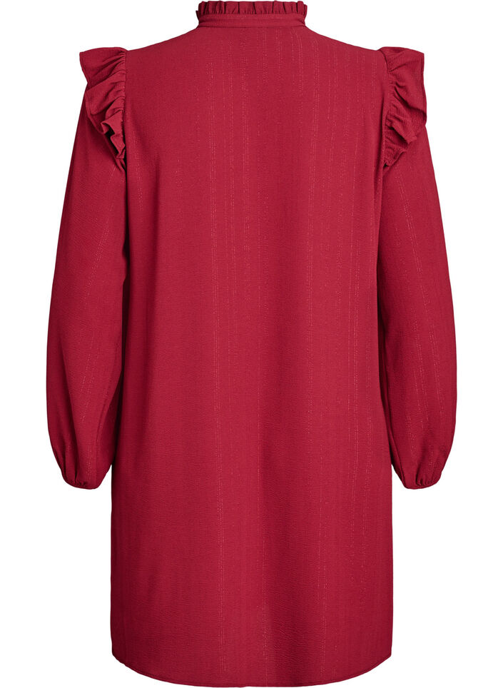 Short dress with ruffles and glitter, Dark Bordeaux, Packshot image number 1