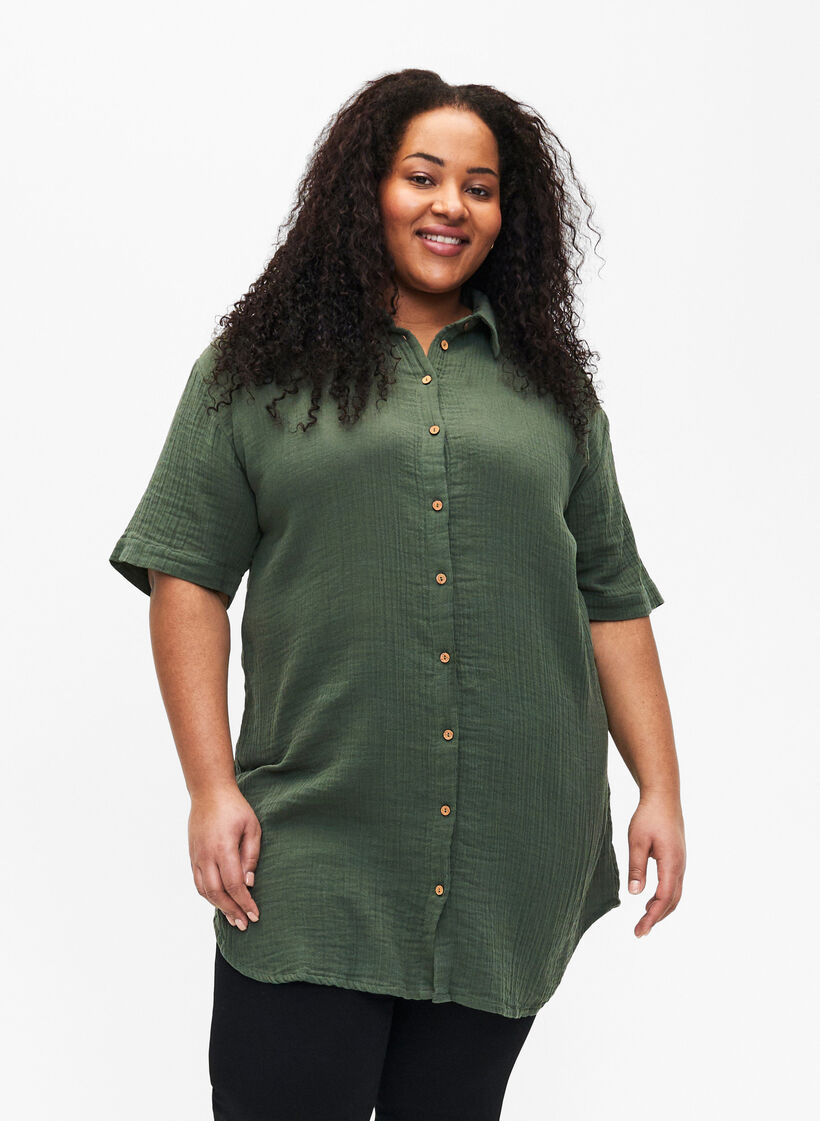 Short sleeve shirt with buttons, Thyme, Model image number 0