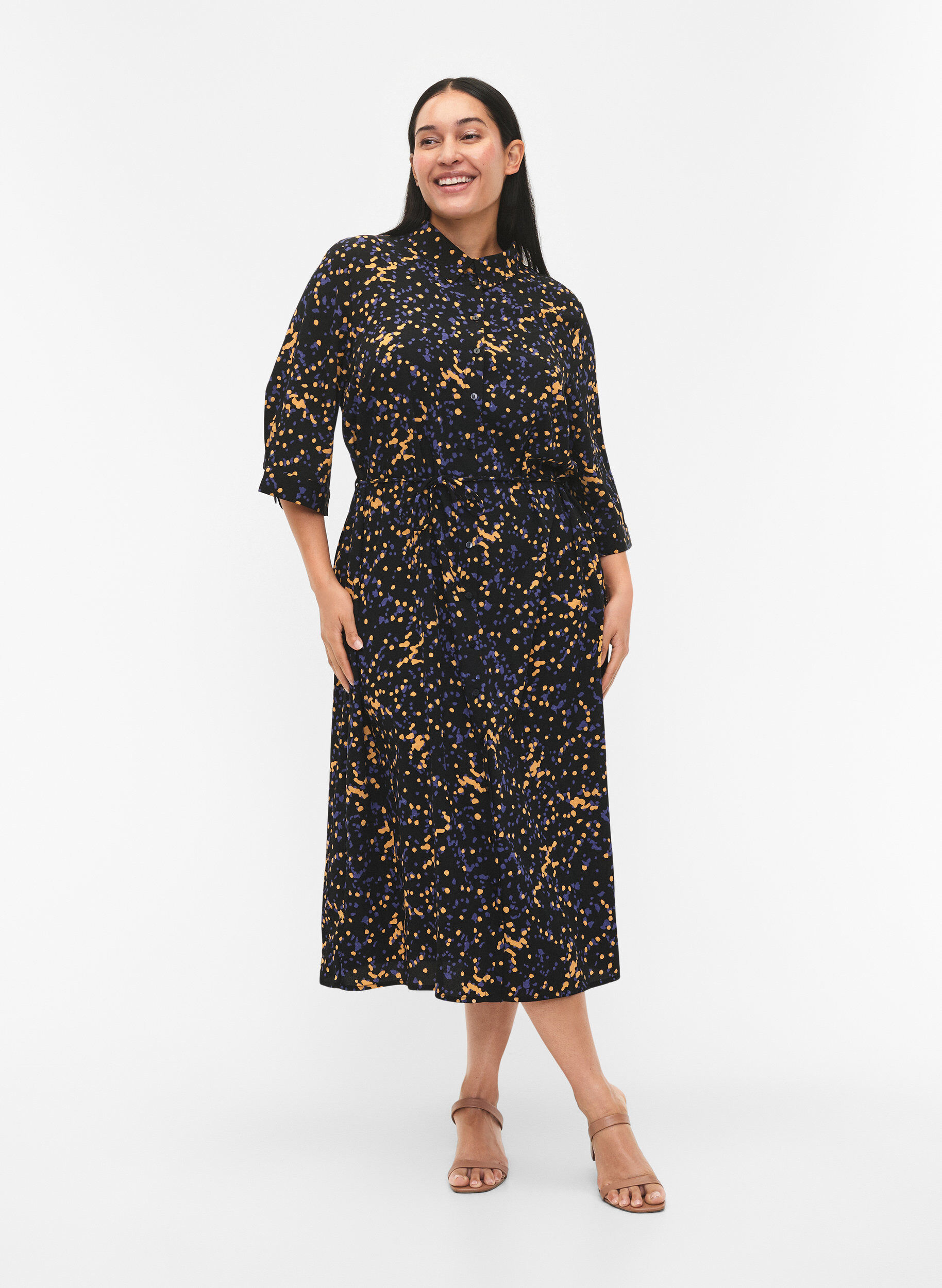 Zizzifashion FLASH - Shirt dress with print, Black Splash AOP, Model image number 0