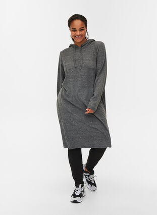 Long sleeve hoodie dress, Dark Grey Melange, Model image number 2