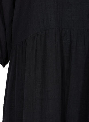 Cotton dress with 3/4 sleeves and tie detail, Black, Packshot image number 3