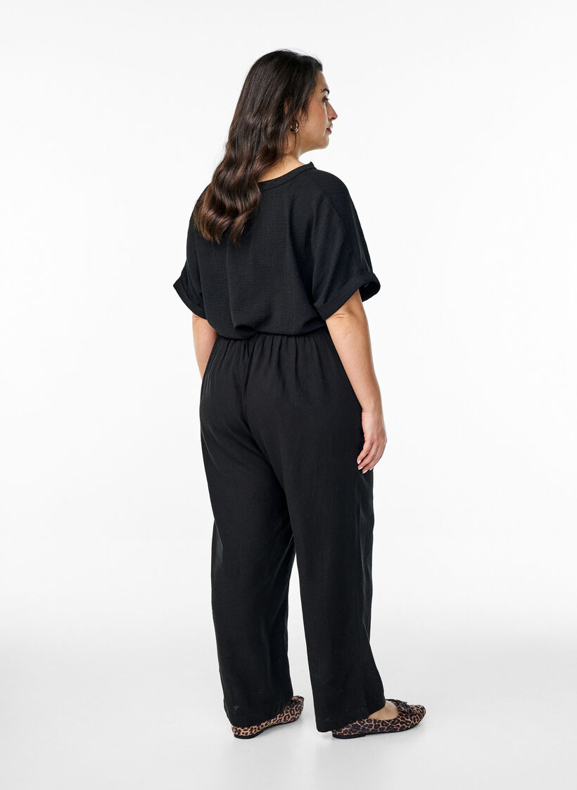 Loose trousers in linen and viscose, Black, Model image number 1