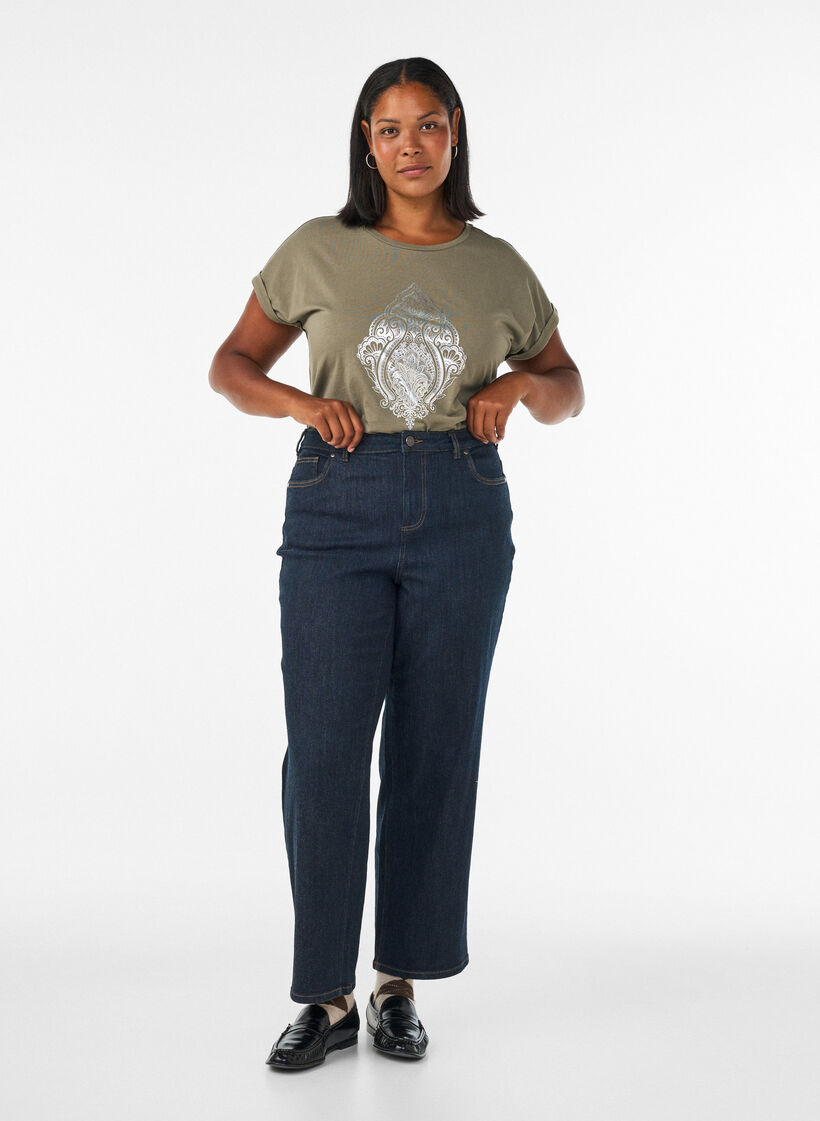 T-shirt with decorative front print, Green, Model image number 1