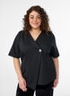 Blouse with asymmetric wrap effect and short sleeves, Black, Model image number 0