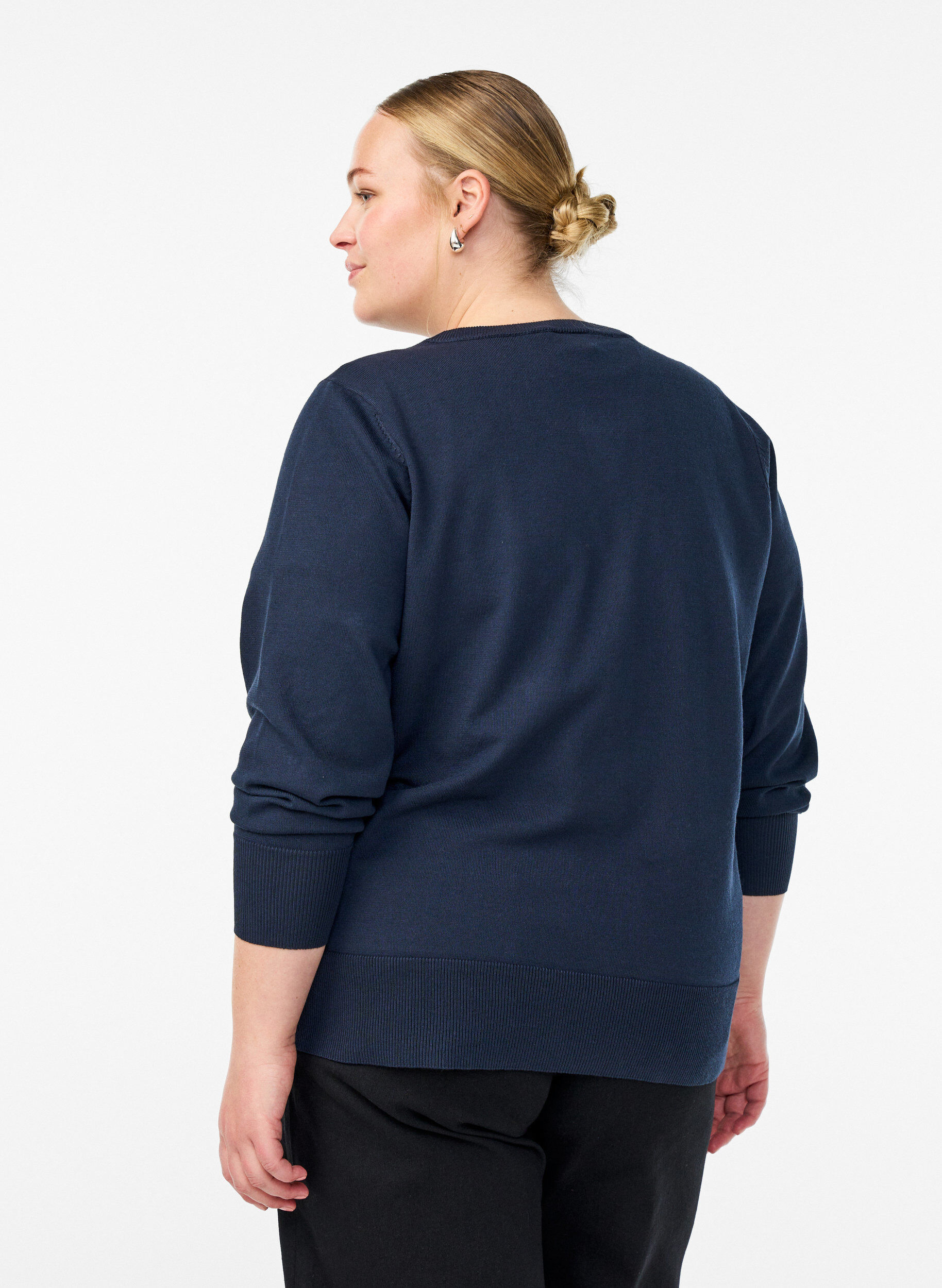 ZizzifashionFine-knit cardigan with round neck, Blue, Model image number 2
