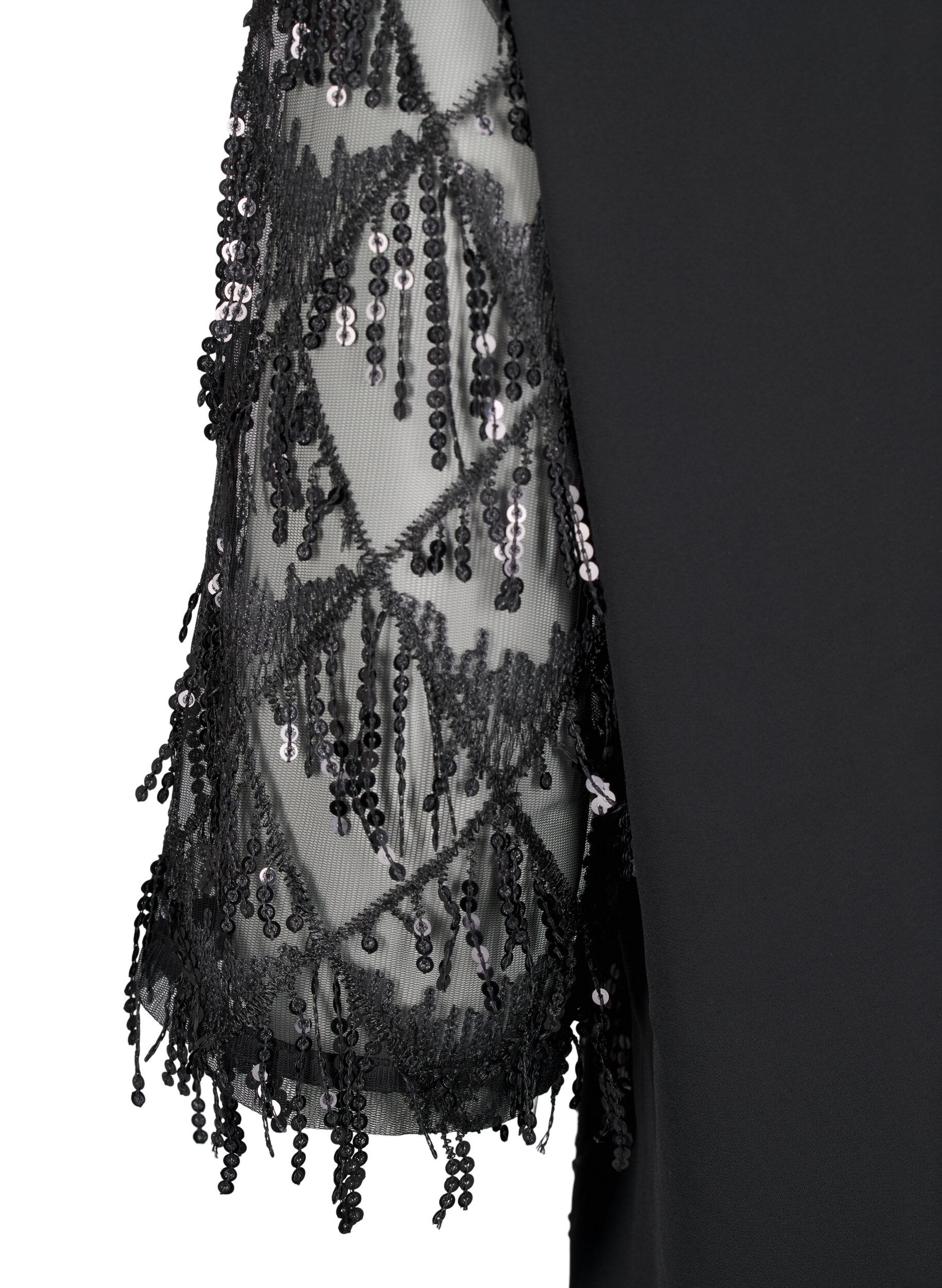 Zizzifashion Party blouse with sequin fringes and 3/4 sleeves, Black, Packshot image number 3