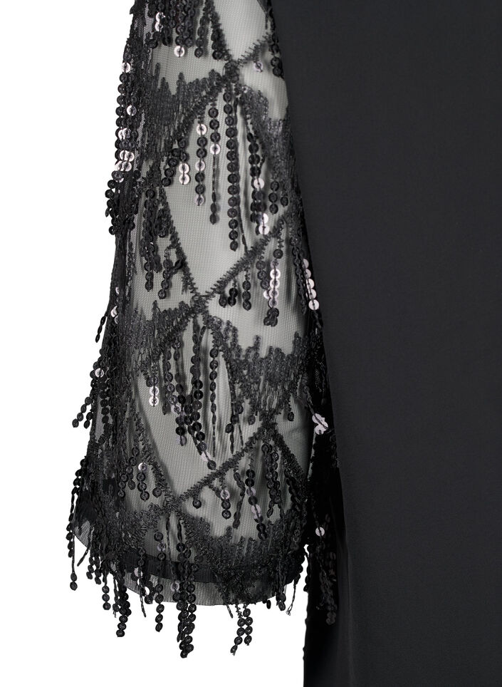 Party blouse with sequin fringes and 3/4 sleeves, Black, Packshot image number 3