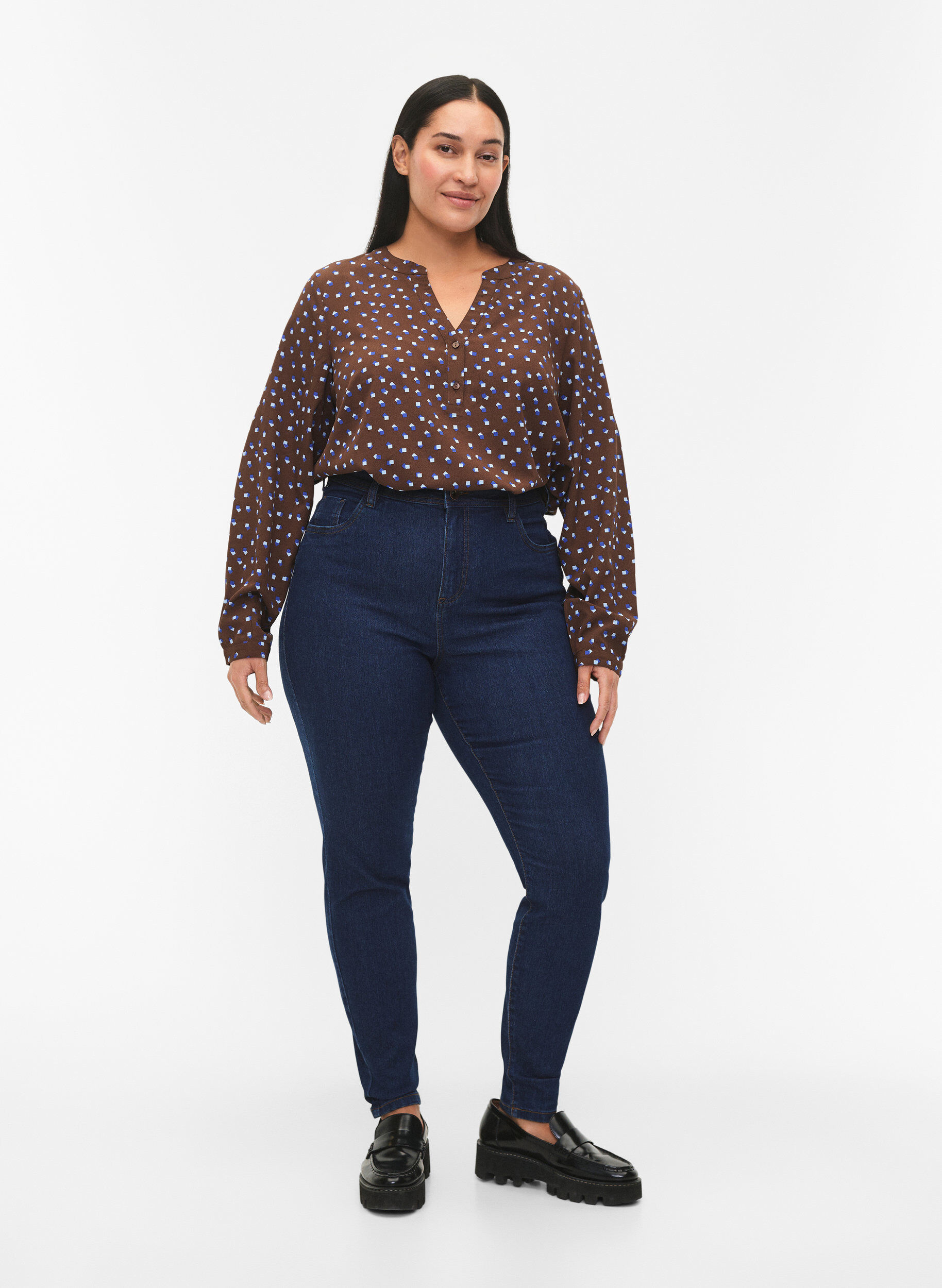 Zizzifashion FLASH - Long sleeve blouse with print, Chicory Coffee AOP, Model image number 2