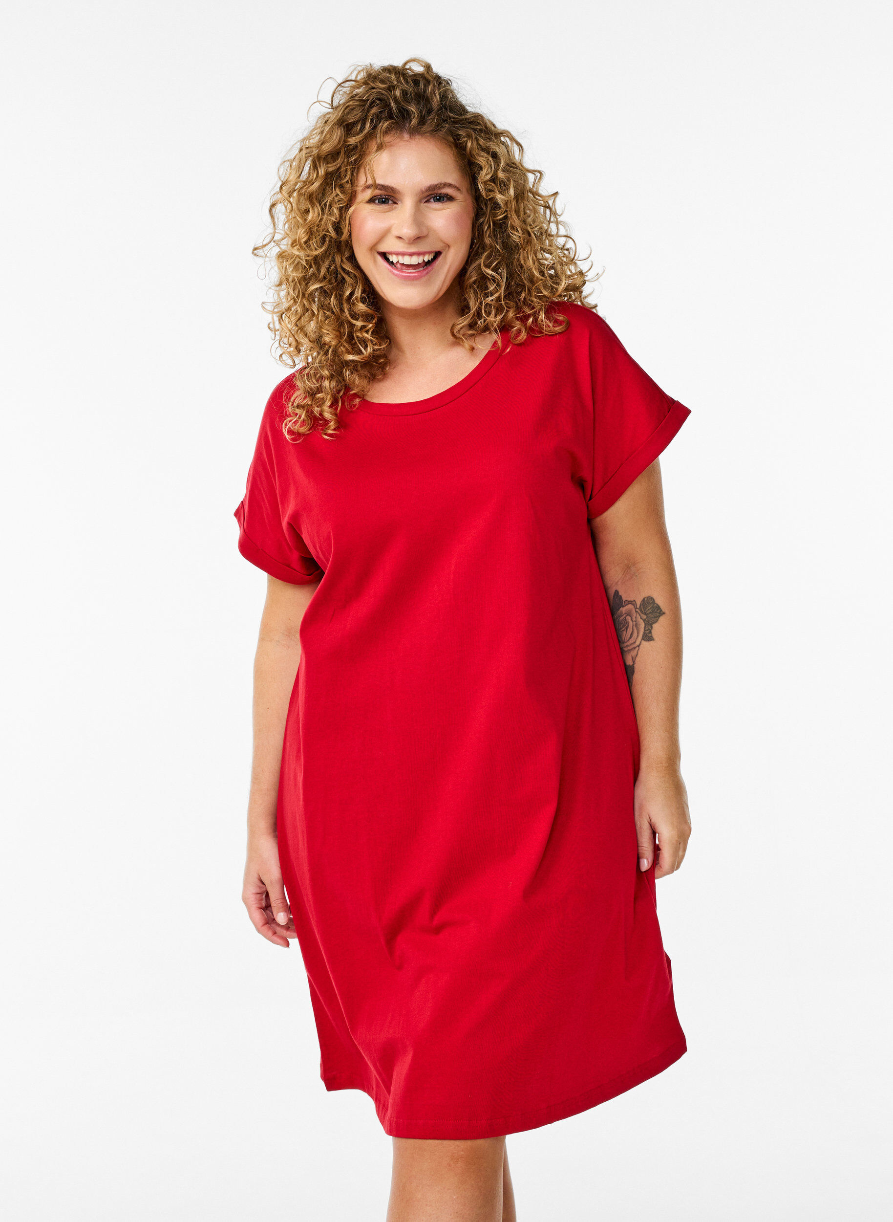 Zizzifashion 2-pack T-shirt dress with short sleeves, Red, Model image number 0