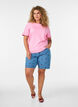 Cotton T-shirt with wavy contrasting edges, Pink, Model image number 1
